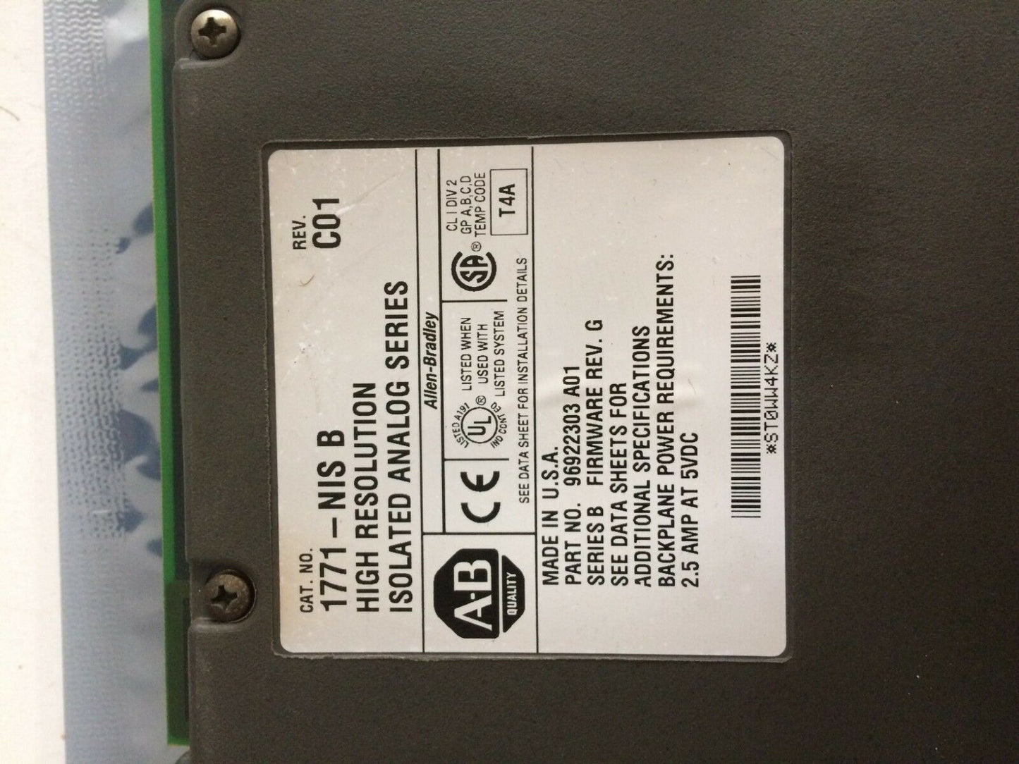 ALLEN-BRADLEY 1771-NIS B  REV C01 96922303 HIGH RESOLUTION ISOLATED ANALOG SERIE