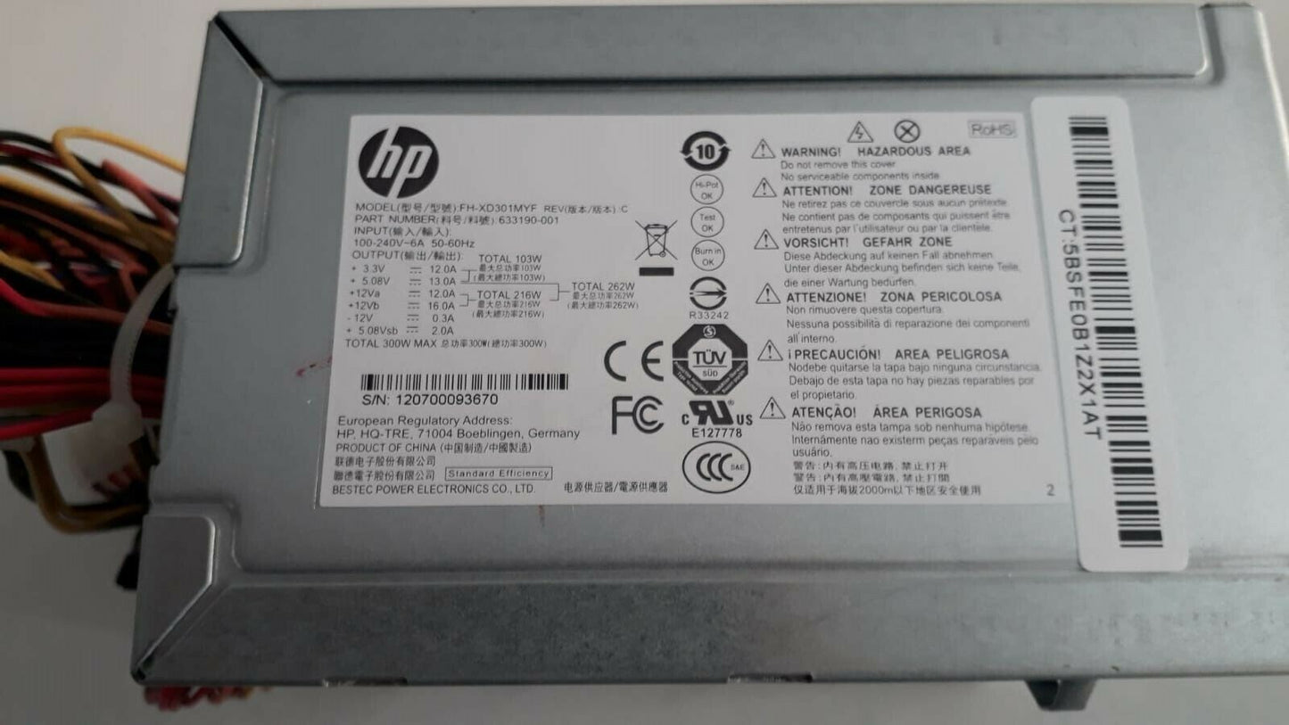 HP Model:FH-XD301MYF P/N:633190-001 300W REV C Power Supply