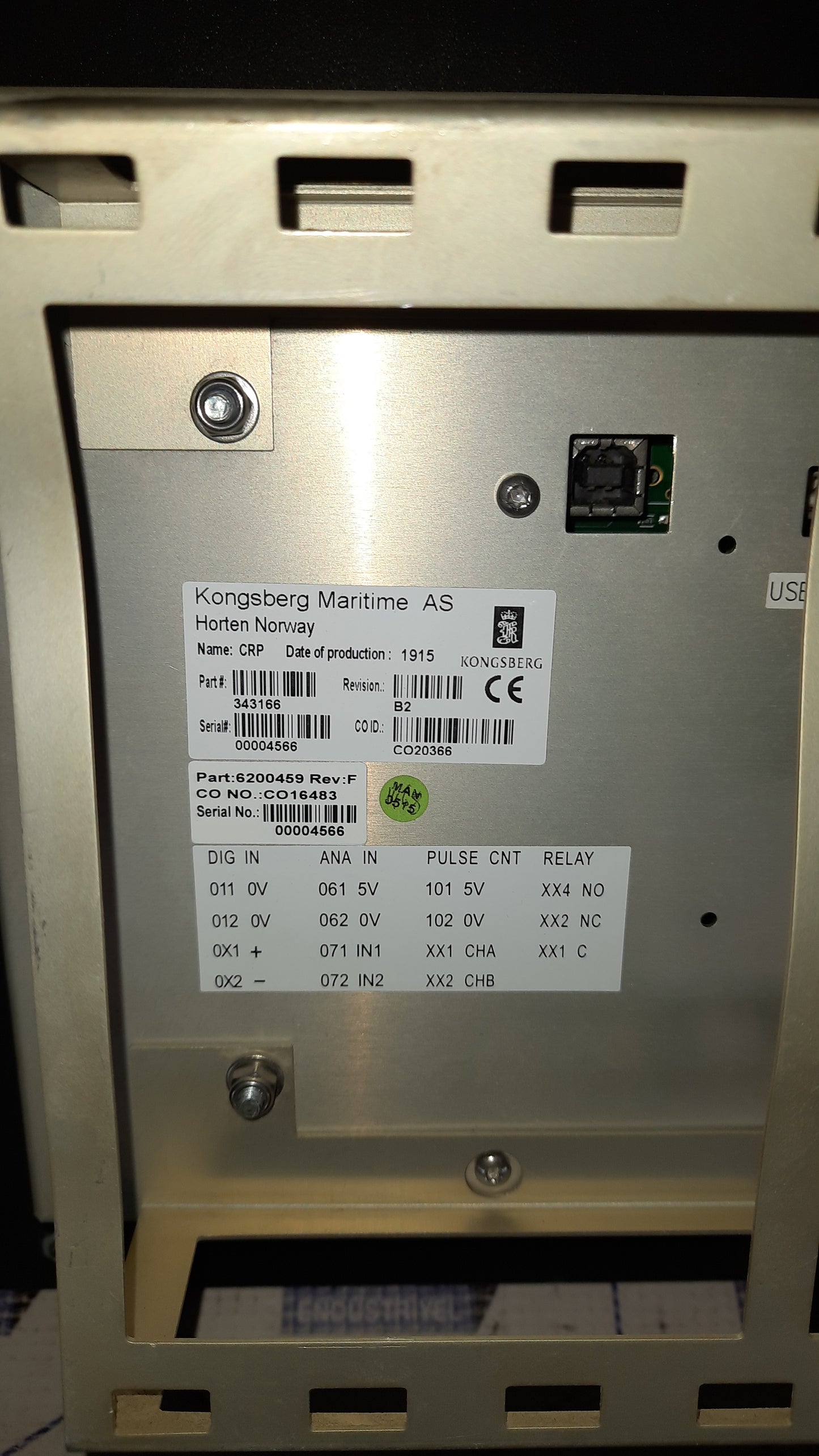 KONGSBERG MARITIME 343166 CRP CONTROLLER 6200459 REV: F CO16483